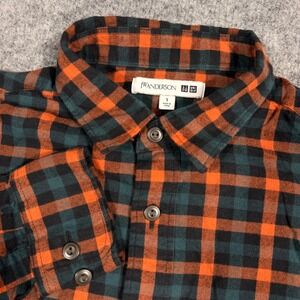 JW Anderson x Uniqlo Flannel‎ Shirt Plaid Button Up Mens S Orange Green EUC